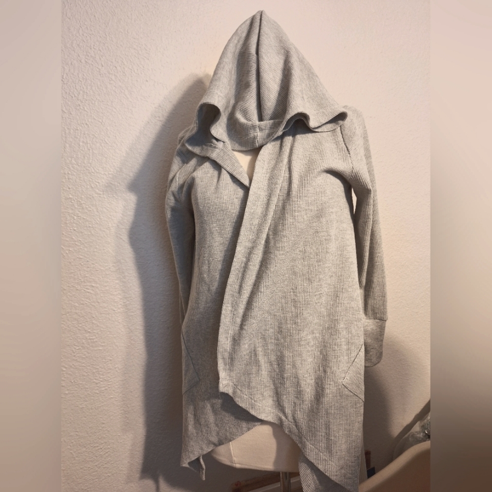 Ladies Juniors Thermal Cardigan Gray Size Large Hood Bongo